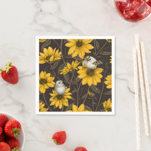 Wilde Sonnenblumen und goldfarbene Vögel/gelb Serviette
