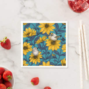 Wilde Sonnenblumen und goldfarbene Vögel/gelb Serviette