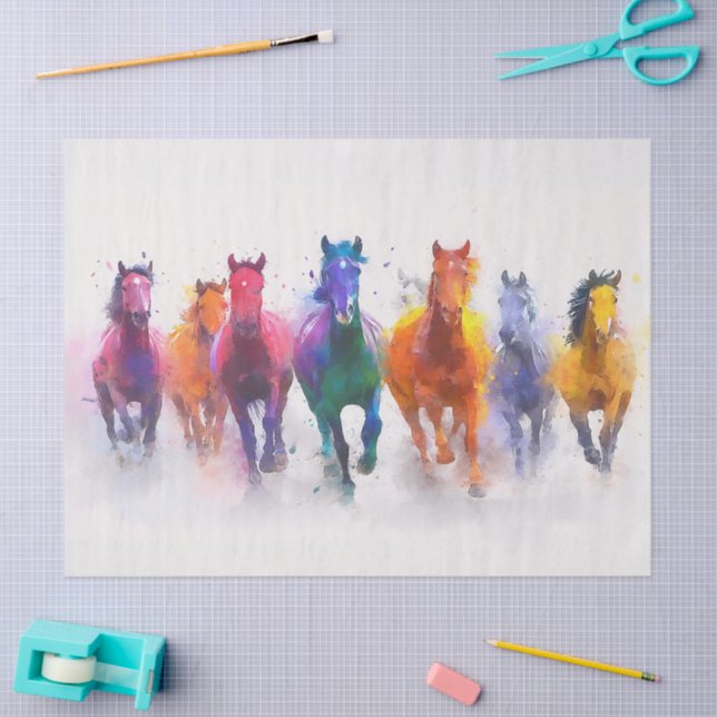 Wilde Spectrum Galloping Pferde Dekoupage Seidenpapier (Basteln)