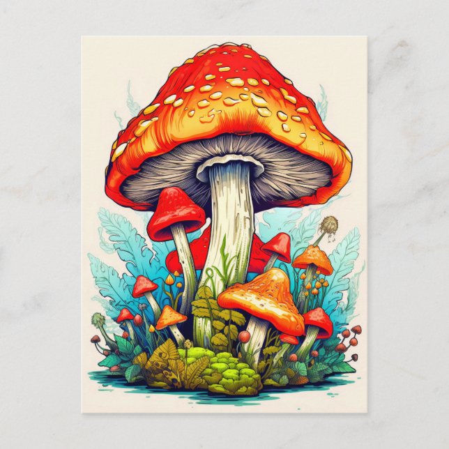 Wilde sprossende Waldpilze Postkarte (Vorderseite)