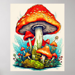 Wilde Sprouting Forest Mushrooms Poster