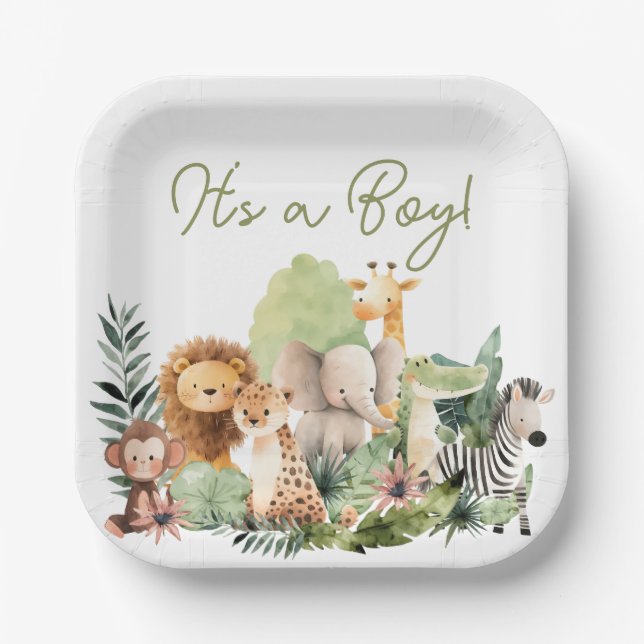 Wilde Tier Baby Shower Quadratischer Papier Teller (Vorderseite)