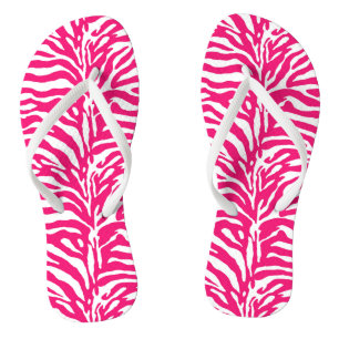 Wilde Tierdrucke, Zebra in Fuchsia, Rosa und Weiß Flip Flops