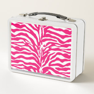 Wilde Tierdrucke, Zebra in Fuchsia, Rosa und Weiß Metall Brotdose