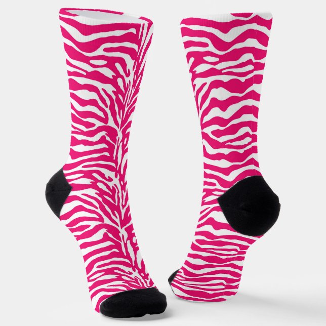 Wilde Tierdrucke, Zebra in Fuchsia, Rosa und Weiß Socken (Gewinkelt)