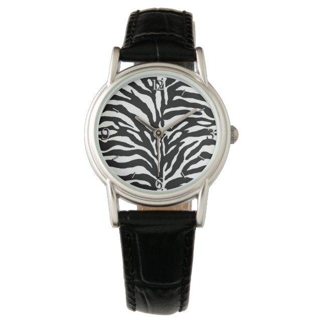 Wilde Tierdrucke, Zebra in Schwarz und Weiß Armbanduhr (Vorderseite)