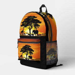 Wilde Tiere auf der afrikanischen Savanna Sunset Bedruckter Rucksack