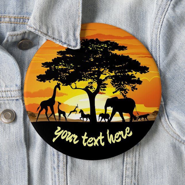 Wilde Tiere auf der afrikanischen Savanna Sunset Button (Beispiel)