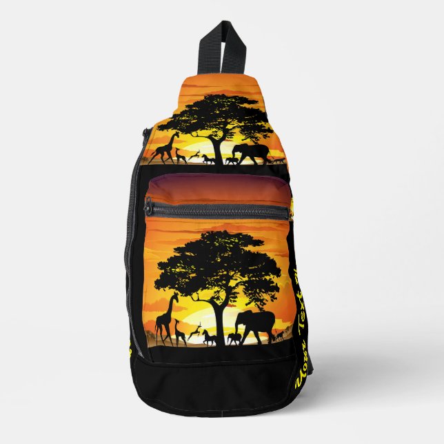 Wilde Tiere auf der afrikanischen Savanna Sunset Crossbody Bag (Vorderseite)
