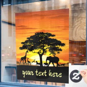 Wilde Tiere auf der afrikanischen Savanna Sunset Fensteraufkleber