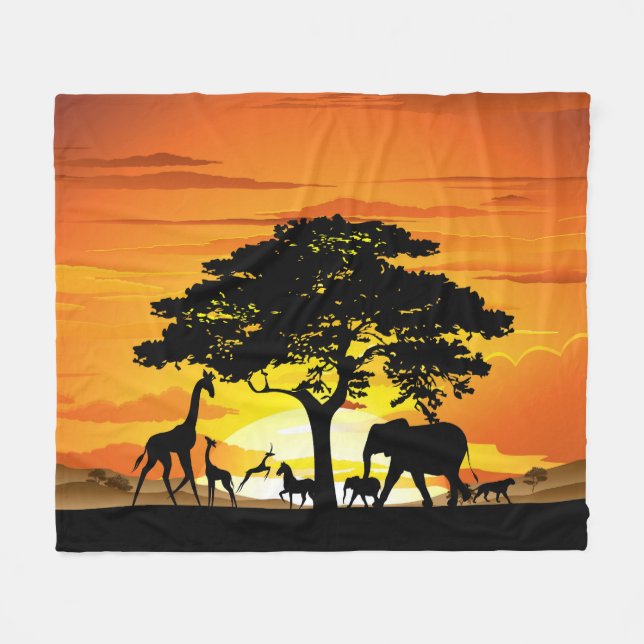 Wilde Tiere auf der afrikanischen Savanna Sunset Fleecedecke (Vorderseite (Horizontal))