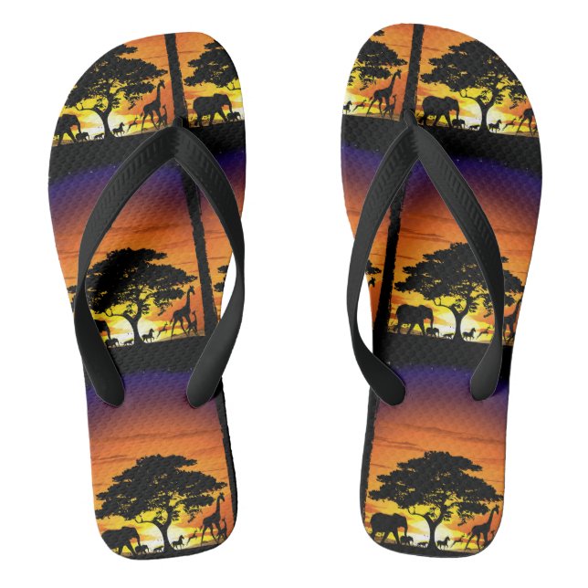 Wilde Tiere auf der afrikanischen Savanna Sunset Flip Flops (Fußbett)