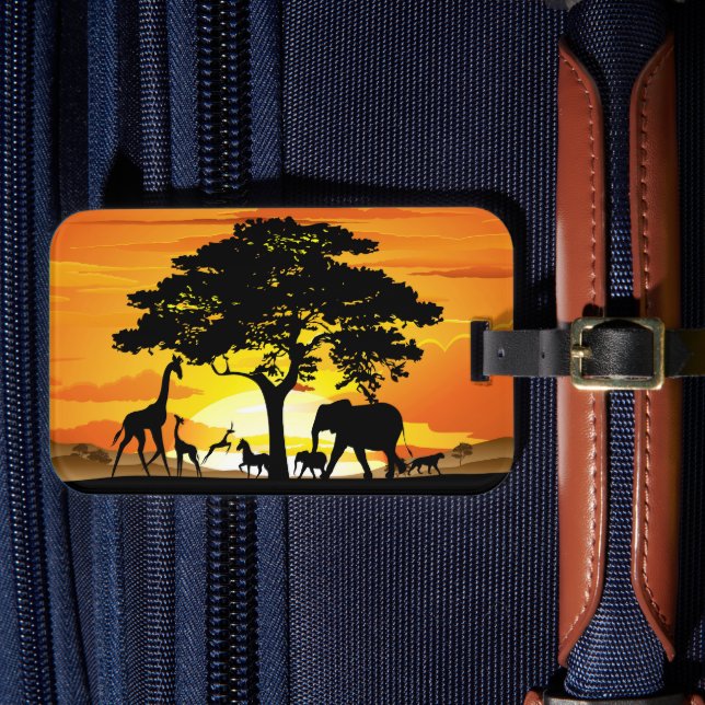 Wilde Tiere auf der afrikanischen Savanna Sunset Gepäckanhänger (Vorderseite Insitu 4)
