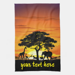 Wilde Tiere auf der afrikanischen Savanna Sunset Geschirrtuch