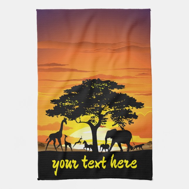 Wilde Tiere auf der afrikanischen Savanna Sunset Geschirrtuch (Vertikal)