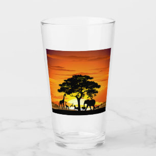 Wilde Tiere auf der afrikanischen Savanna Sunset Glas