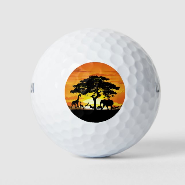 Wilde Tiere auf der afrikanischen Savanna Sunset Golfball (Vorderseite)