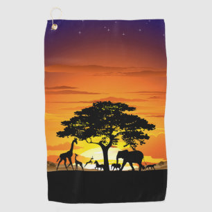 Wilde Tiere auf der afrikanischen Savanna Sunset Golfhandtuch