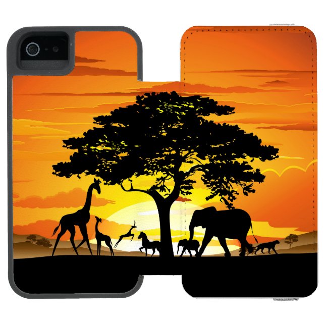 Wilde Tiere auf der afrikanischen Savanna Sunset Incipio iPhone Geldbeutel-Hülle (Folio Geöffnet)