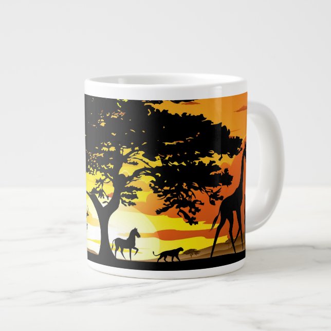 Wilde Tiere auf der afrikanischen Savanna Sunset Jumbo-Tasse (Vorderseite Rechts)