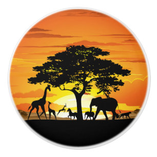 Wilde Tiere auf der afrikanischen Savanna Sunset Keramikknauf