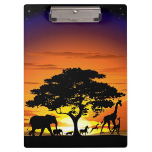Wilde Tiere auf der afrikanischen Savanna Sunset Klemmbrett