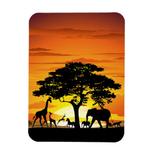 Wilde Tiere auf der afrikanischen Savanna Sunset Magnet
