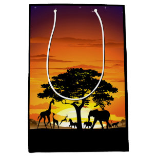 Wilde Tiere auf der afrikanischen Savanna Sunset Mittlere Geschenktüte