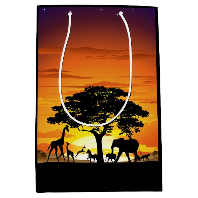 Wilde Tiere auf der afrikanischen Savanna Sunset Mittlere Geschenktüte (Vorderseite)