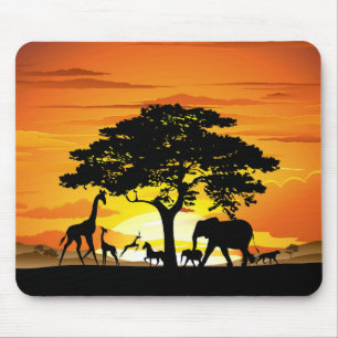 Wilde Tiere auf der afrikanischen Savanna Sunset Mousepad