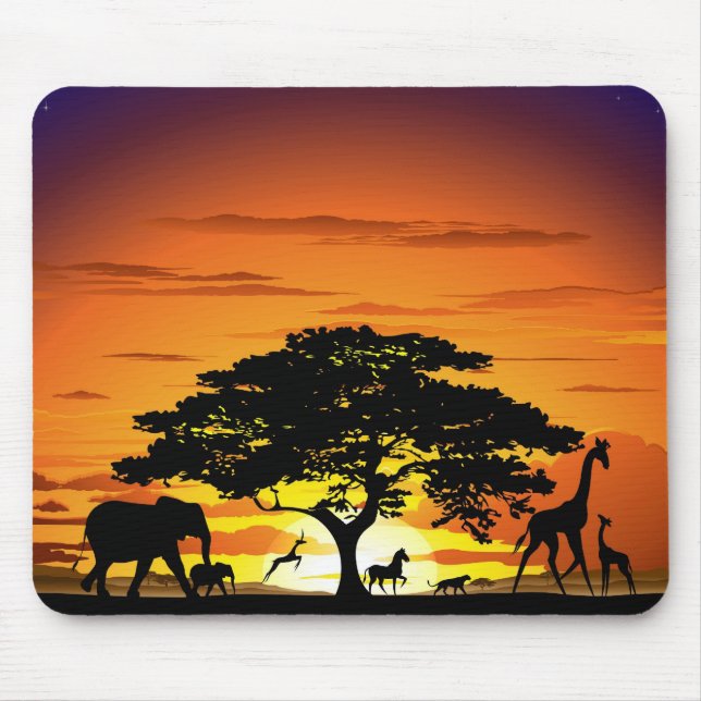 Wilde Tiere auf der afrikanischen Savanna Sunset Mousepad (Vorne)