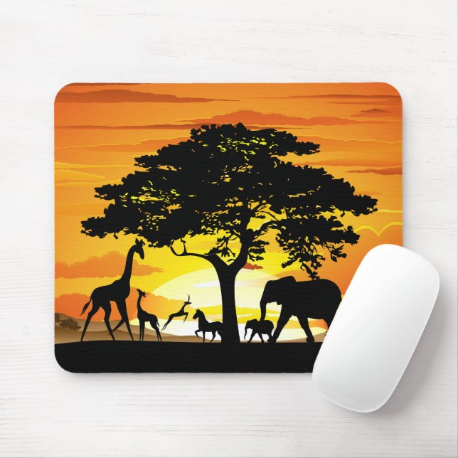 Wilde Tiere auf der afrikanischen Savanna Sunset Mousepad (Mit Mouse)
