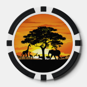 Wilde Tiere auf der afrikanischen Savanna Sunset Pokerchips