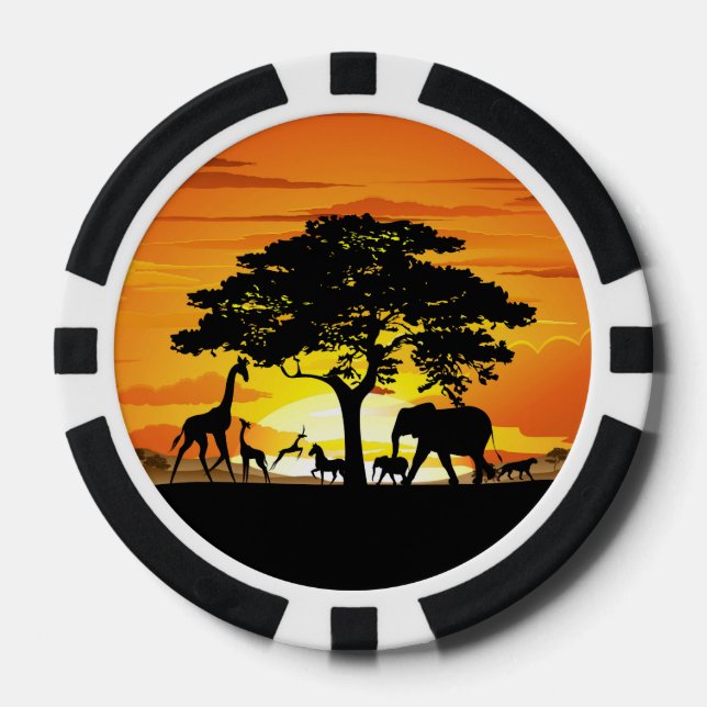 Wilde Tiere auf der afrikanischen Savanna Sunset Pokerchips (Vorderseite)