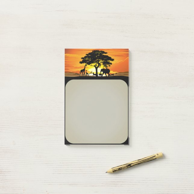 Wilde Tiere auf der afrikanischen Savanna Sunset Post-it Klebezettel (Auf Schreibtisch)