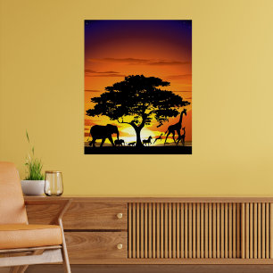 Wilde Tiere auf der afrikanischen Savanna Sunset Poster