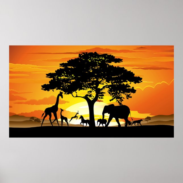 Wilde Tiere auf der afrikanischen Savanna Sunset Poster (Vorne)