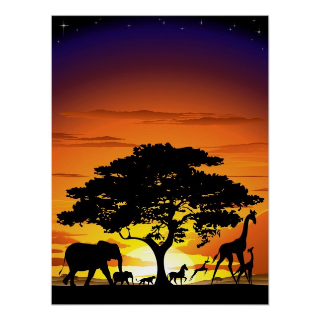 Wilde Tiere auf der afrikanischen Savanna Sunset Poster (Vorderseite)