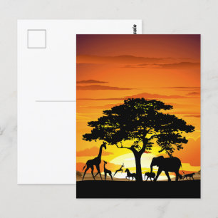 Wilde Tiere auf der afrikanischen Savanna Sunset Postkarte