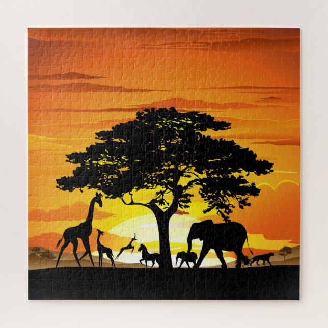 Wilde Tiere auf der afrikanischen Savanna Sunset Puzzle (Vertikal)