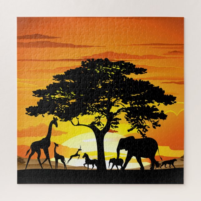 Wilde Tiere auf der afrikanischen Savanna Sunset Puzzle (Vertikal)