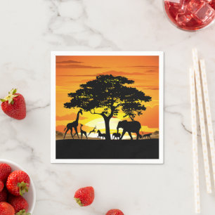 Wilde Tiere auf der afrikanischen Savanna Sunset Serviette