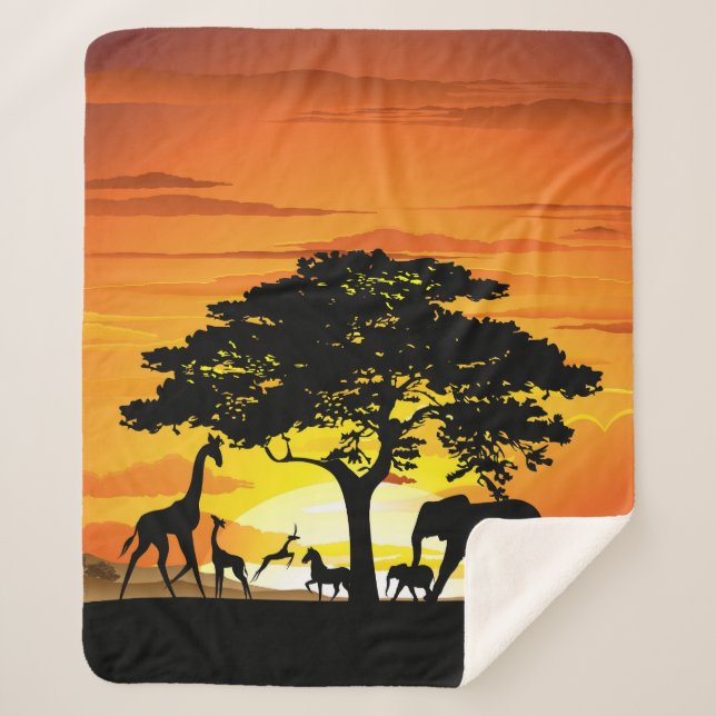 Wilde Tiere auf der afrikanischen Savanna Sunset Sherpadecke (Vorderseite)