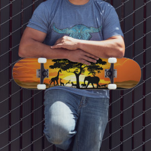 Wilde Tiere auf der afrikanischen Savanna Sunset Skateboard