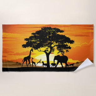 Wilde Tiere auf der afrikanischen Savanna Sunset Strandtuch