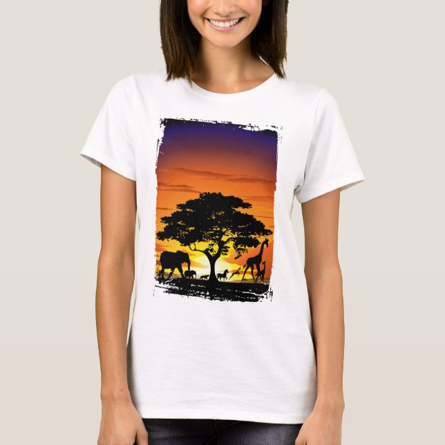 Wilde Tiere auf der afrikanischen Savanna Sunset T-Shirt (Vorderseite)