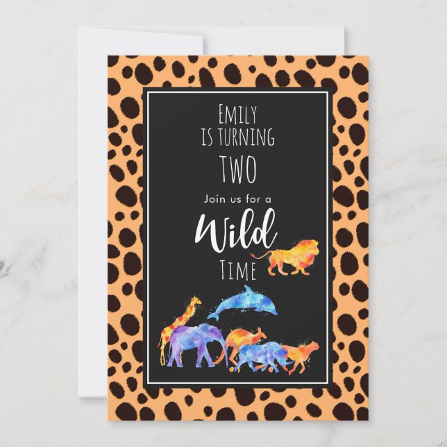 Wilde Tiere auf exotischen Geparden Print Birthday Einladung (Vorderseite)