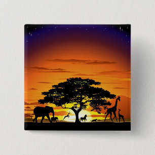 Wilde Tiere auf Savannah Sunset Button