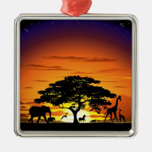 Wilde Tiere auf Savannah Sunset Ornament Aus Metall