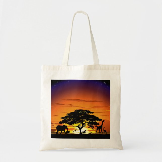 Wilde Tiere auf Savannah Sunset Tote Tasche (Vorne)